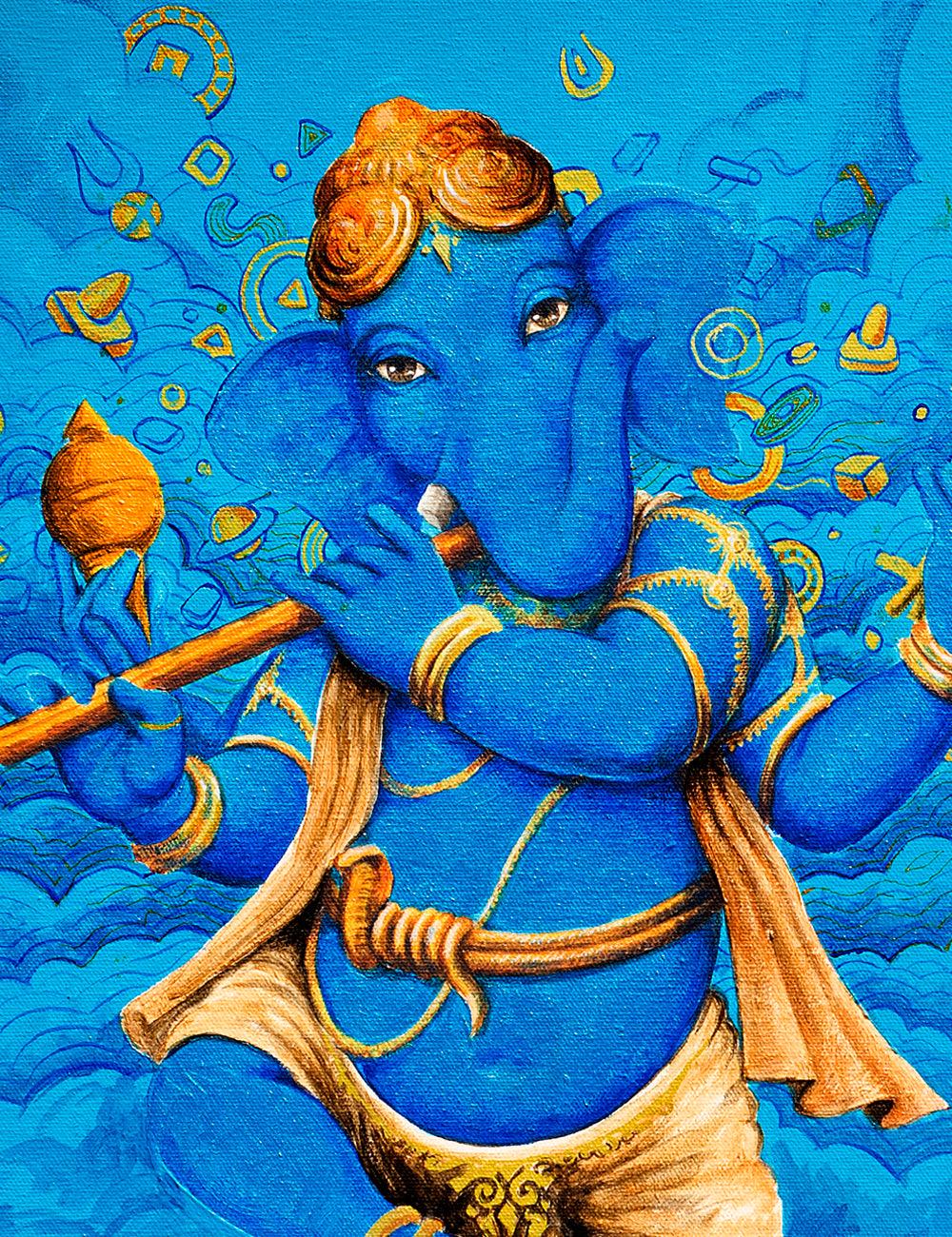 Dancing Lord Ganesh In Blue and Gold - PRINTS-BF-Ganeshism