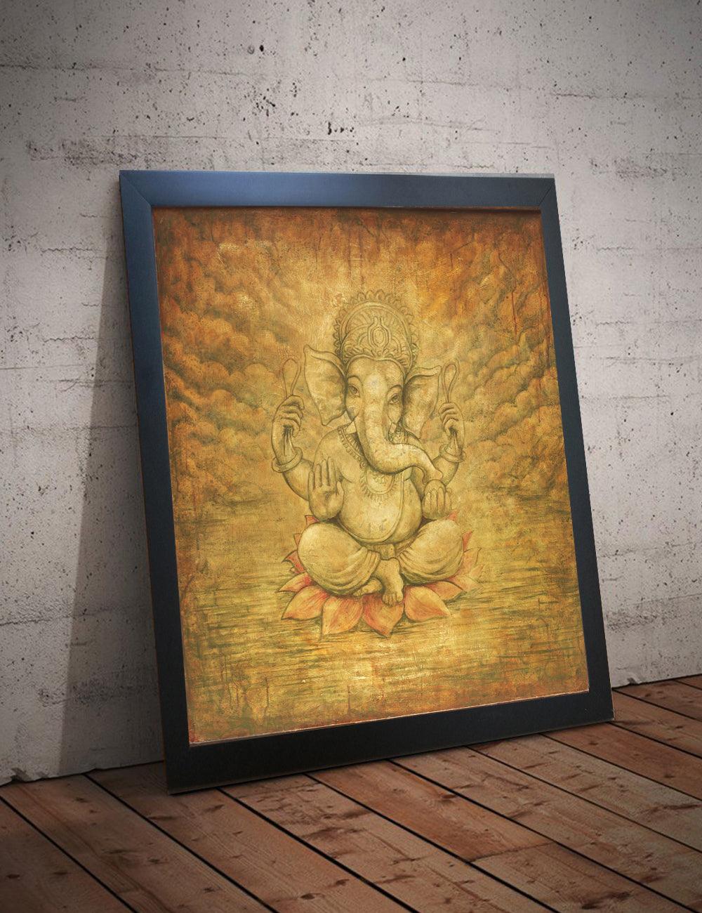 Baby Ganesh on Lotus - PRINTS-BF-Ganeshism