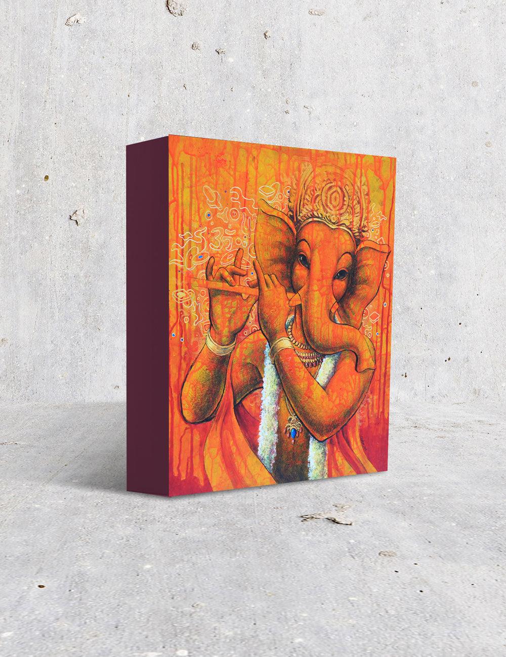 Lord Ganesh with Flute in orange - PRINTS-BF-Ganeshism