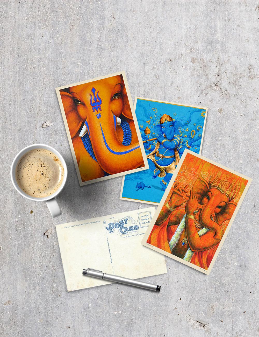Lord Ganesh with Flute in orange - PRINTS-BF-Ganeshism