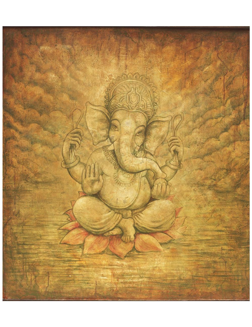 Baby Ganesh on Lotus - PRINTS-BF-Ganeshism