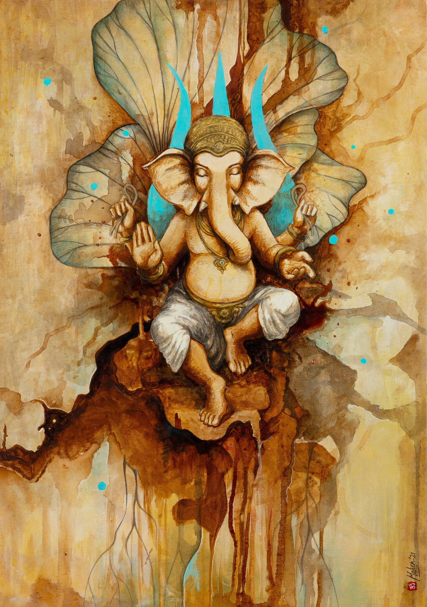 meditating Ganesh in flower