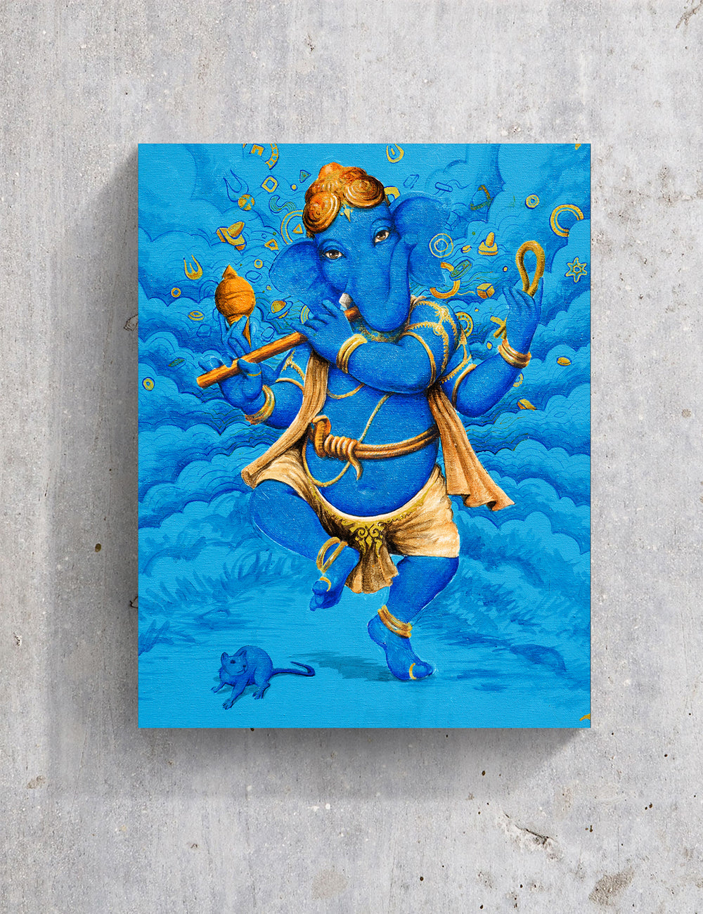 Dancing Lord Ganesh In Blue and Gold - PRINTS-BF-Ganeshism