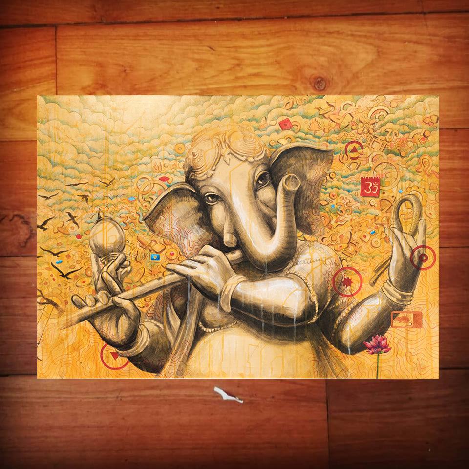 Lord Ganesh with Flute - PRINTS-BF-Ganeshism