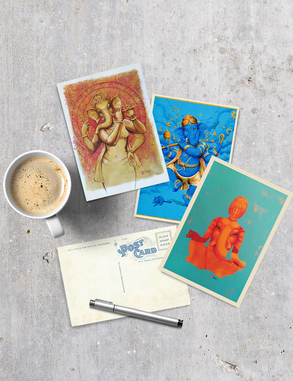 Dancing Lord Ganesh In Blue and Gold - PRINTS-BF-Ganeshism