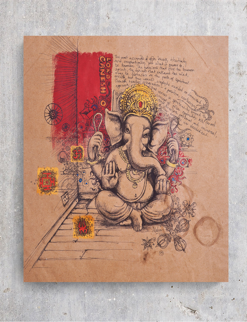 Baby Ganesh on Brown Paper - PRINTS-BF-Ganeshism