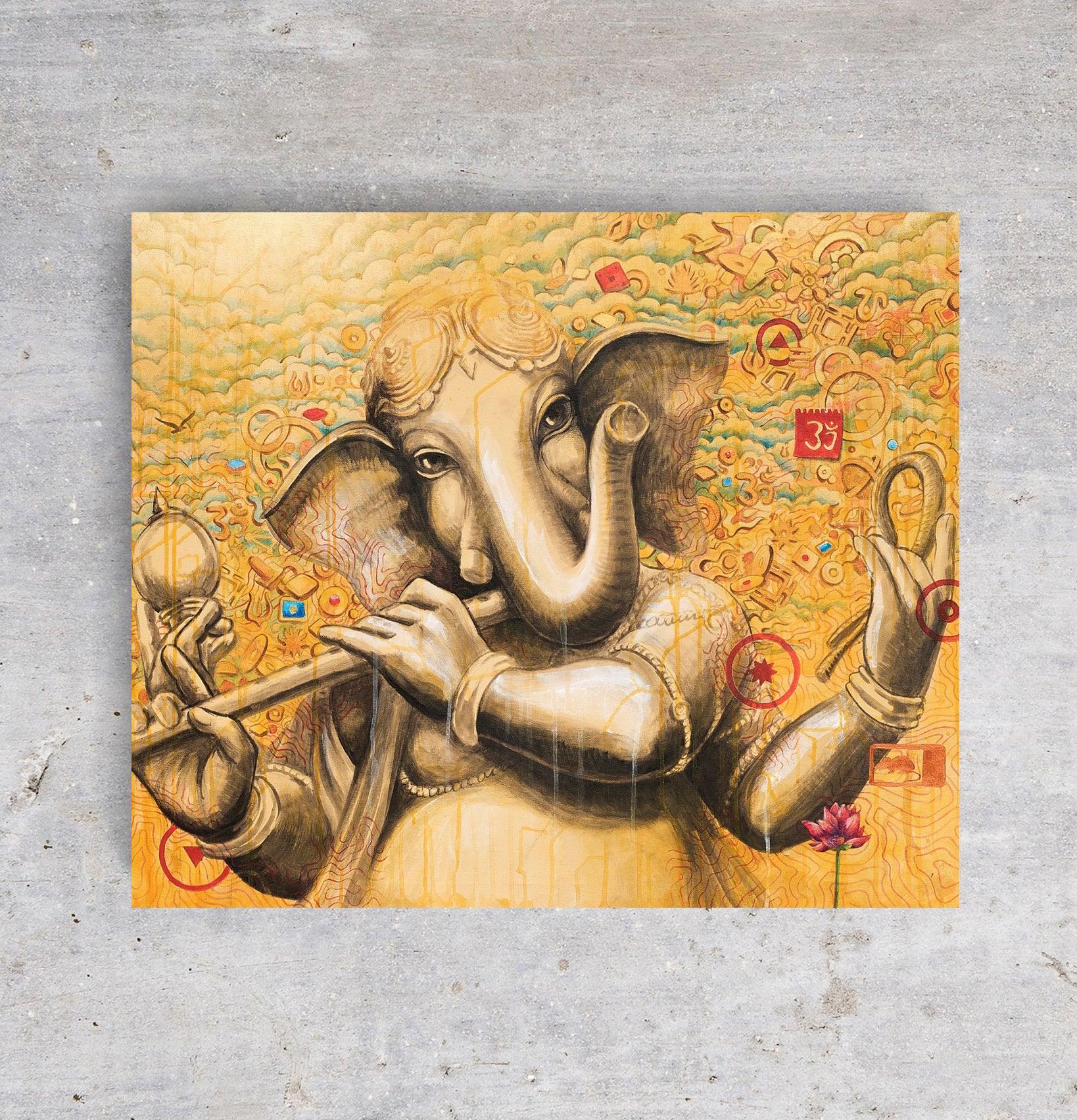Lord Ganesh with Flute - PRINTS-BF-Ganeshism