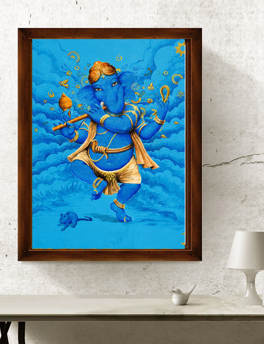 Dancing Lord Ganesh In Blue and Gold - PRINTS-BF-Ganeshism