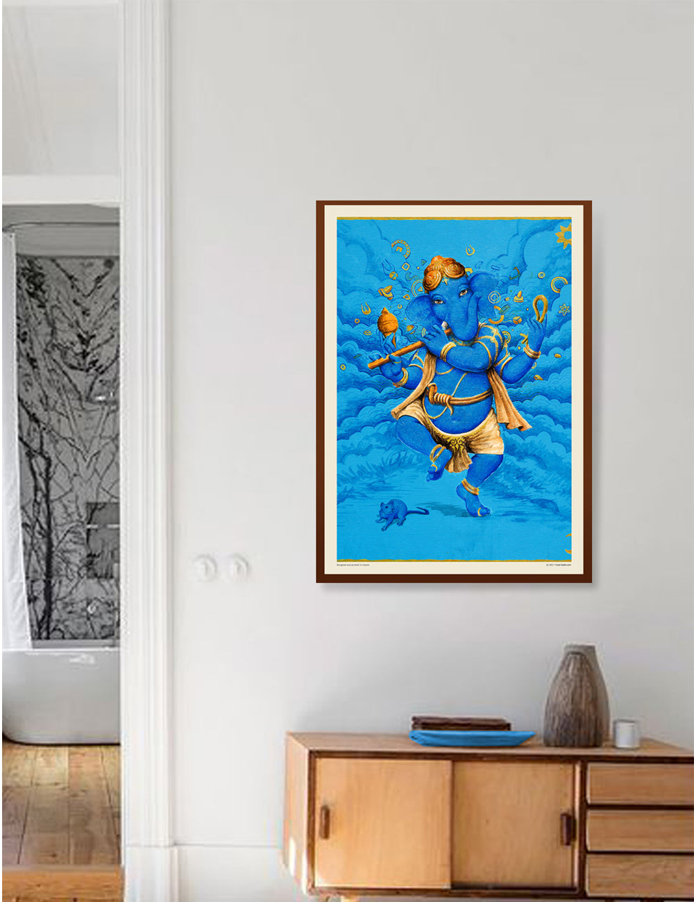 Dancing Lord Ganesh In Blue and Gold - PRINTS-BF-Ganeshism