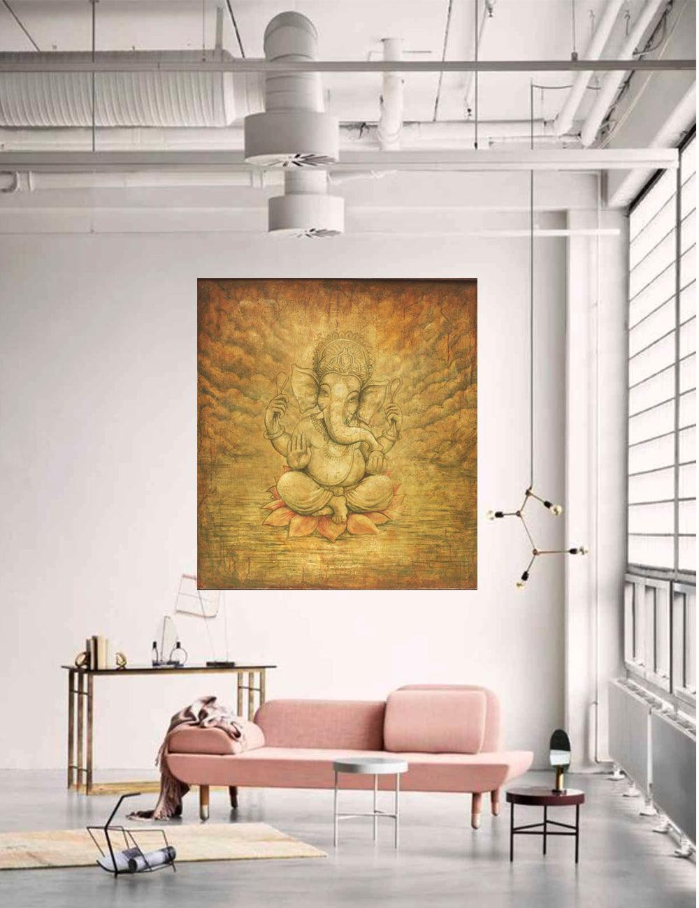 Baby Ganesh on Lotus - PRINTS-BF-Ganeshism