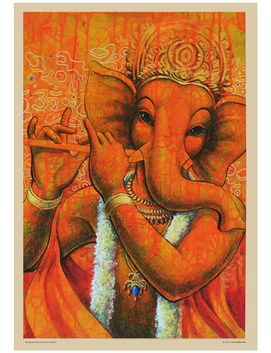 Lord Ganesh with Flute in orange - PRINTS-BF-Ganeshism