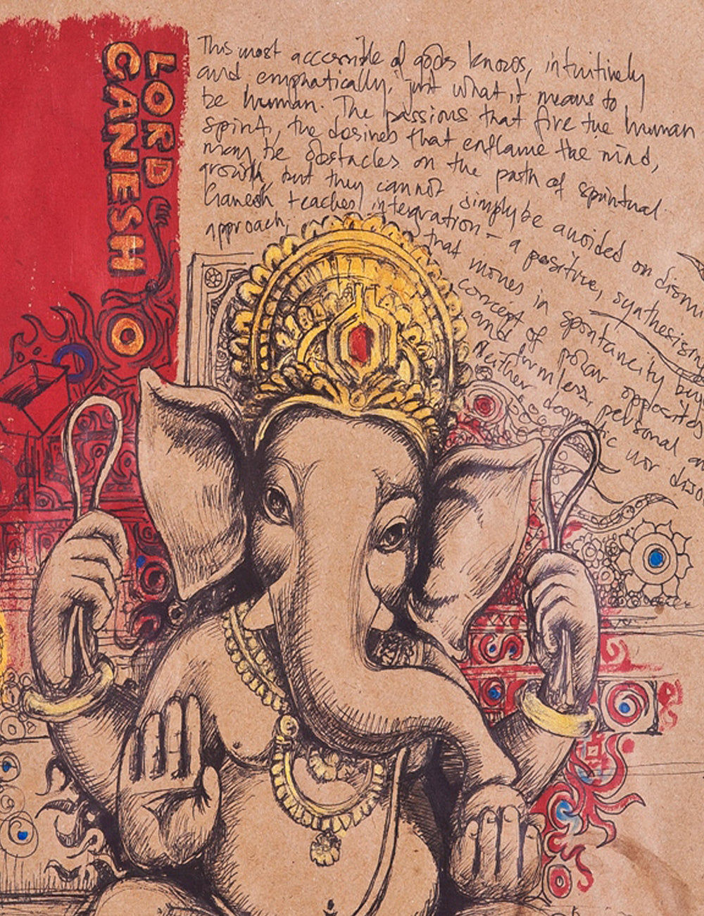 Baby Ganesh on Brown Paper - PRINTS-BF-Ganeshism